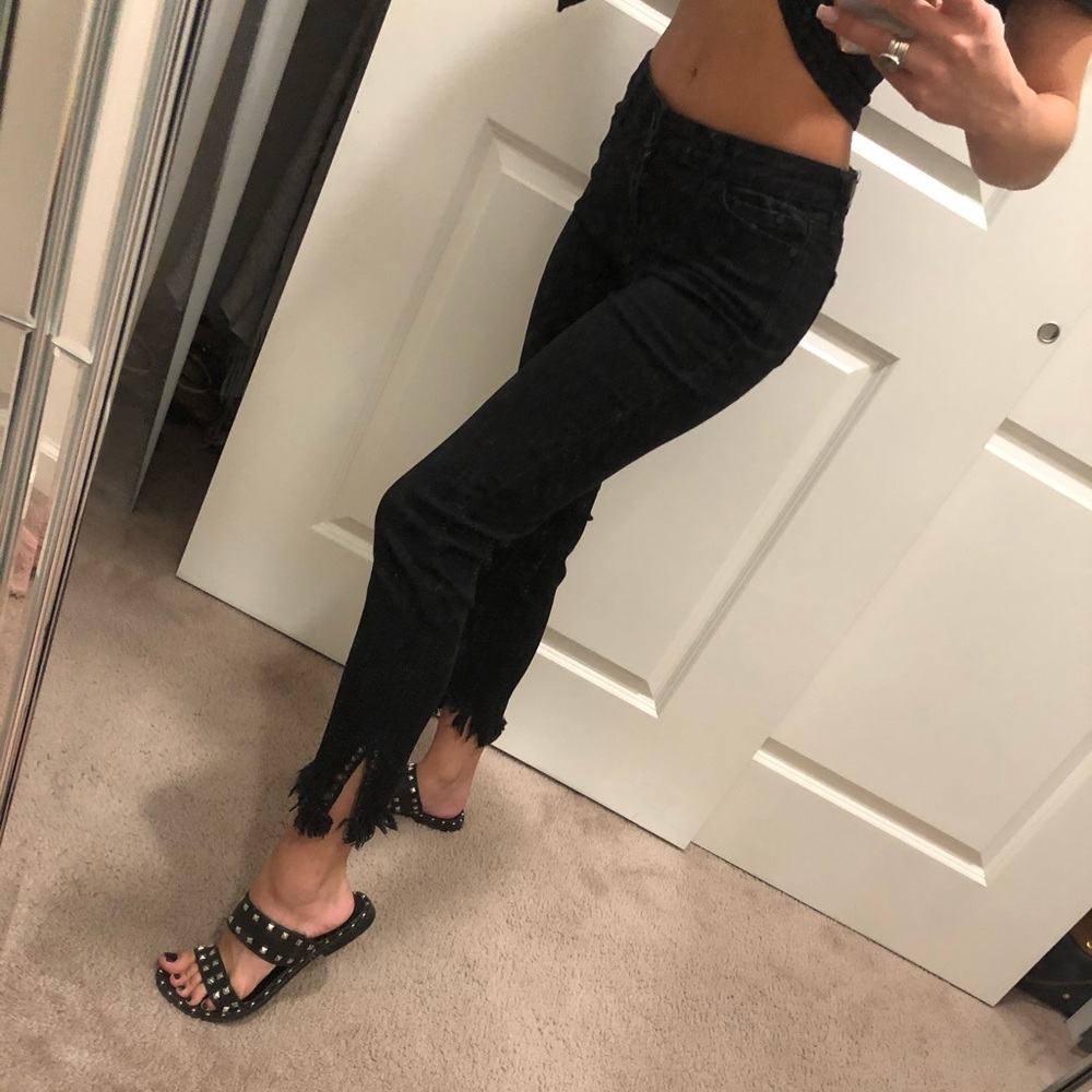 Black high rise slit jeans